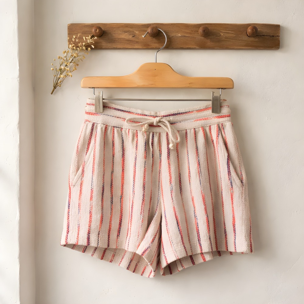 Lou & Grey Striped Shorts Womens Small Pink Blue Cream Excellent Drawstring Boho